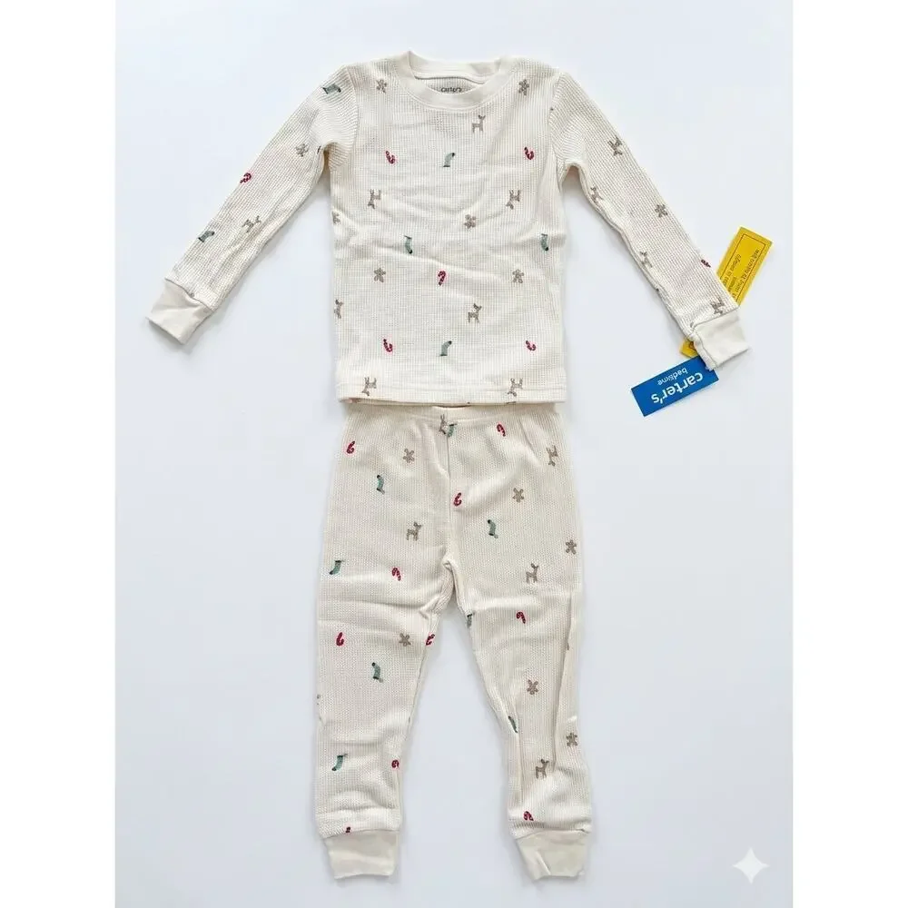 NEW! 2T Carter's Toddler Unisex Christmas Holiday Print 2PC Pajama Set Ivory